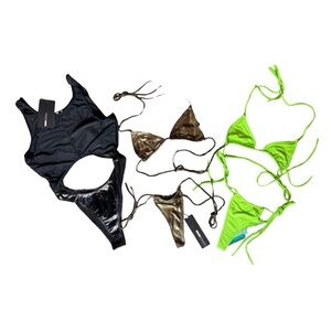 Fashion Nova Women’s Bundle of 3 Time for a Vaca Bikinis & Not Tripping Bodysuit